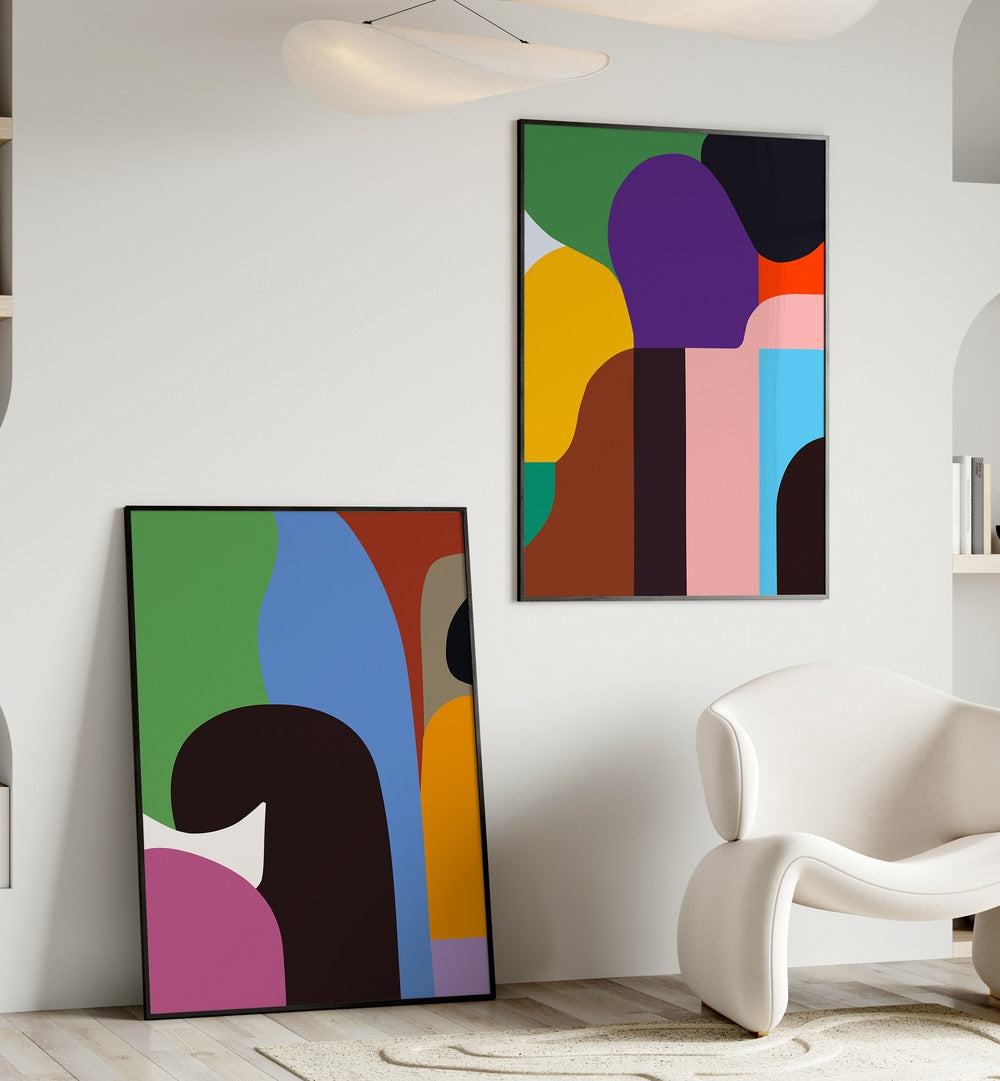 Brighten your decor with COLOURFUL PEOPLE, SET OF 2 PAINTINGS, featuring vibrant abstract art perfect for any space.