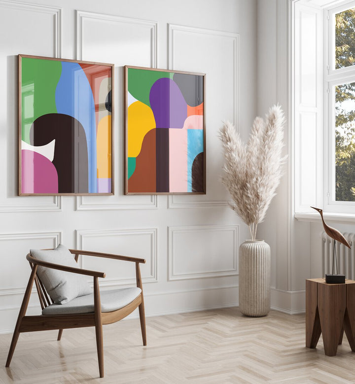 Brighten your decor with COLOURFUL PEOPLE, SET OF 2 PAINTINGS, featuring vibrant abstract designs for a modern touch.