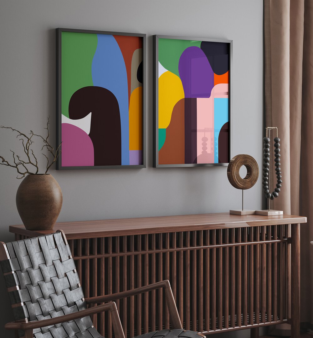 Vibrant COLOURFUL PEOPLE, SET OF 2 PAINTINGS adds modern art flair to your space with unique abstract designs.