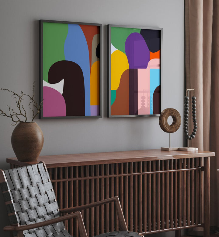 Vibrant COLOURFUL PEOPLE, SET OF 2 PAINTINGS adds modern art flair to your space with unique abstract designs.