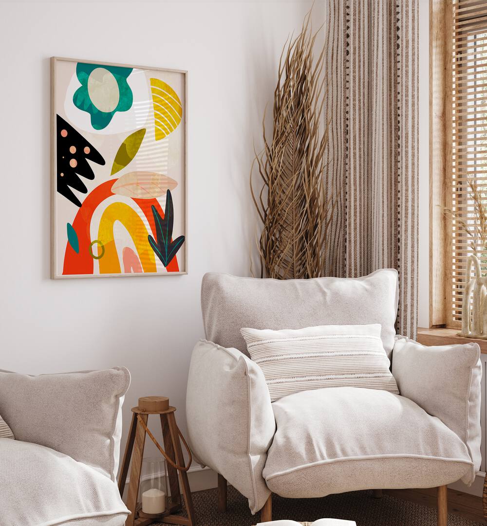 Vibrant "CUTOUTS BAUHAUS II KOPIE, ABSTRACT PAINTINGS" by Ana Rut Bre, enhancing modern interiors with bold colors.