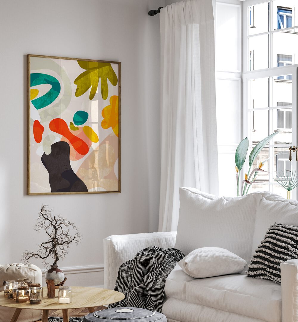 Colorful abstract painting, "CUTOUTS BAUHAUS III KOPIE," enhances modern decor. Perfect for art lovers' spaces.