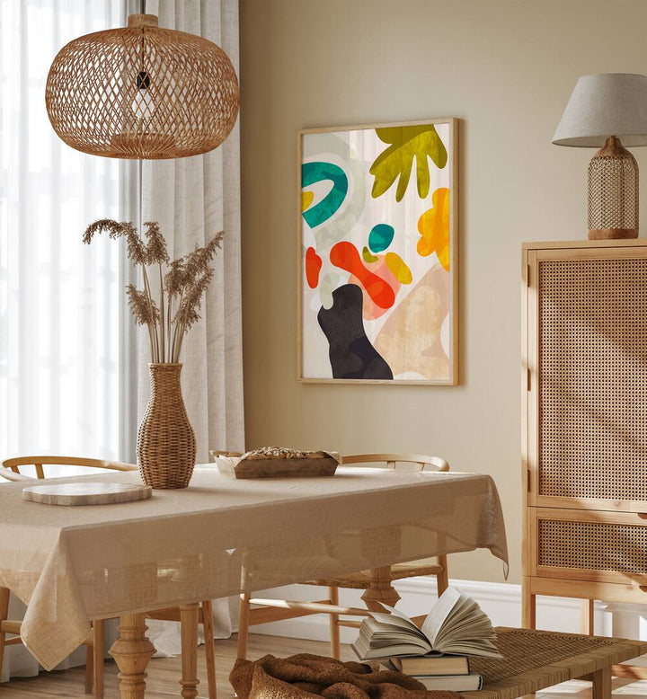 Bright and colorful Cutouts Bauhaus III Kopie, abstract paintings by Ana Rut Bre, enhancing modern home decor.