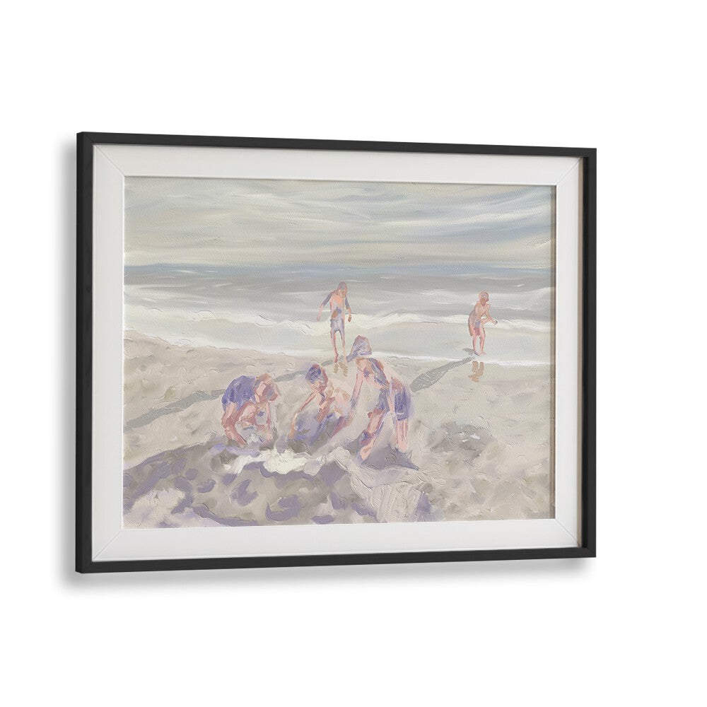 CUZZIES AT THE BEACH, BEACH PAINTINGS showcase serene beach scenes in a stylish black frame, perfect for home decor.