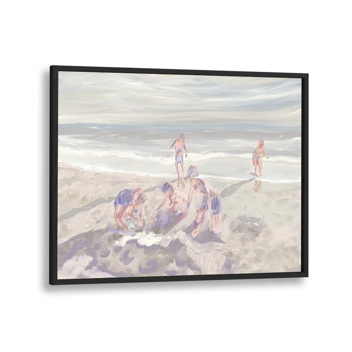 CUZZIES AT THE BEACH, BEACH PAINTINGS showcase children playing on sandy shores, evoking serene coastal vibes.