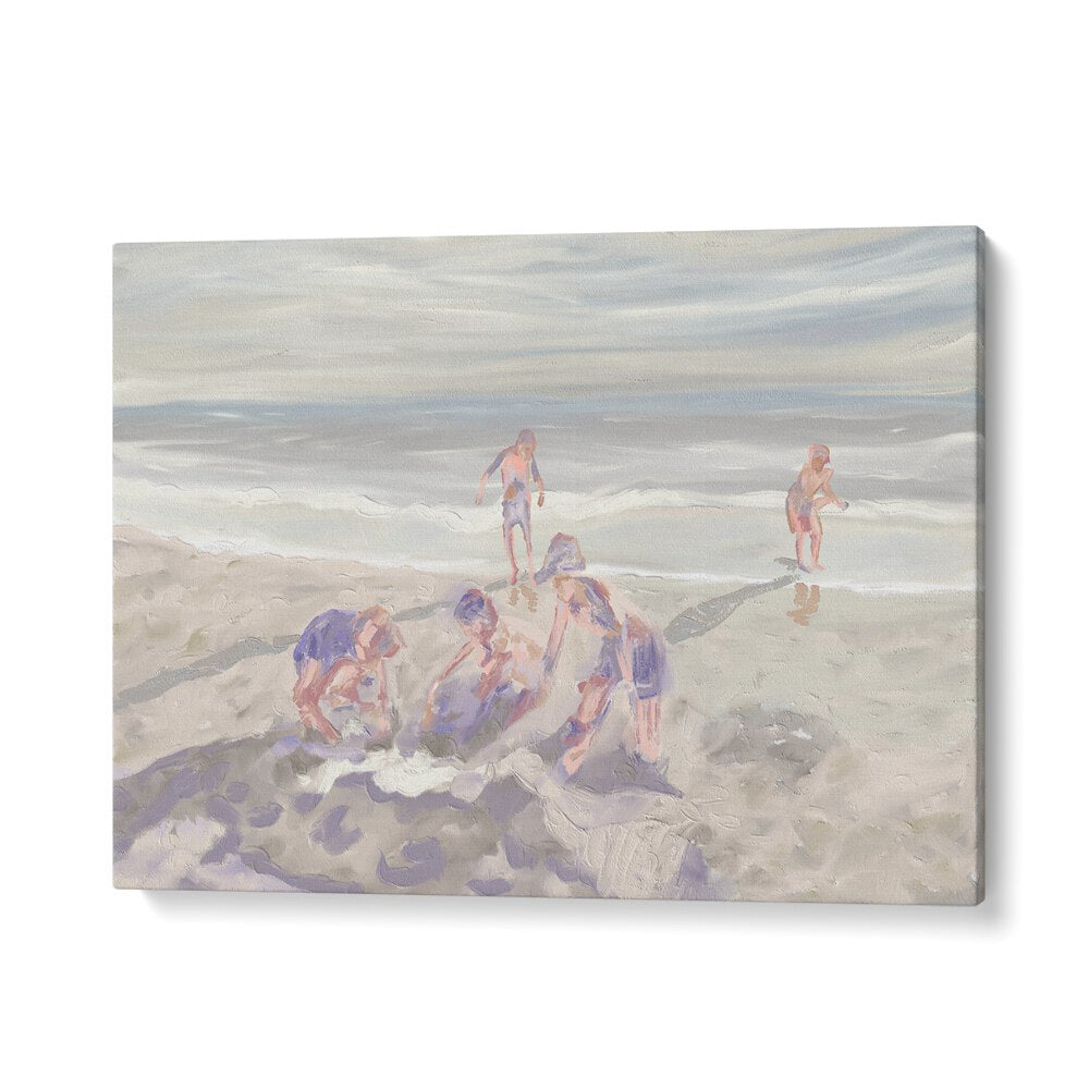 CUZZIES AT THE BEACH, BEACH PAINTINGS showcase joyful moments of children playing by the shore, perfect for serene decor.
