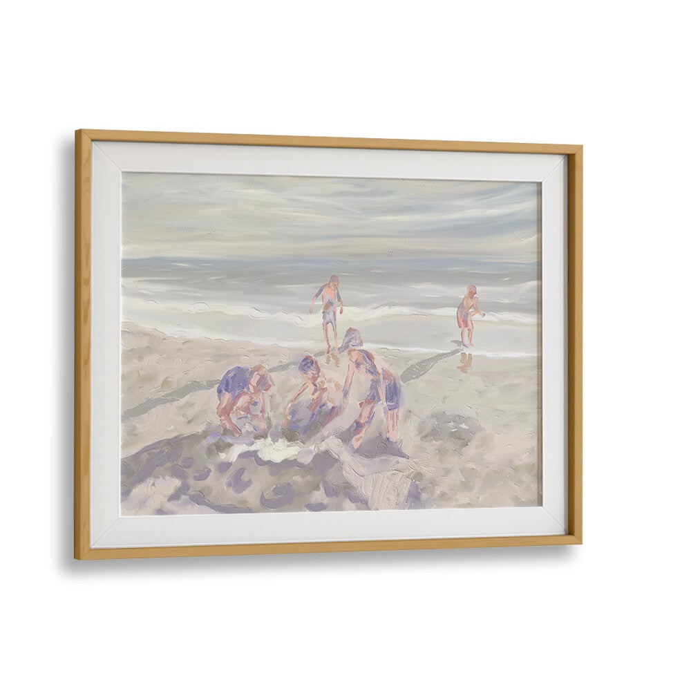 CUZZIES AT THE BEACH, BEACH PAINTINGS showcase children playing on a serene beach, perfect for tranquil home decor.