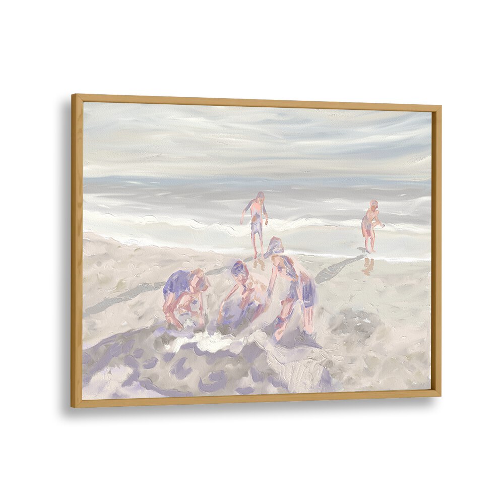 CUZZIES AT THE BEACH, BEACH PAINTINGS showcase serene beach scenes in a lovely oak frame, perfect for any home décor.