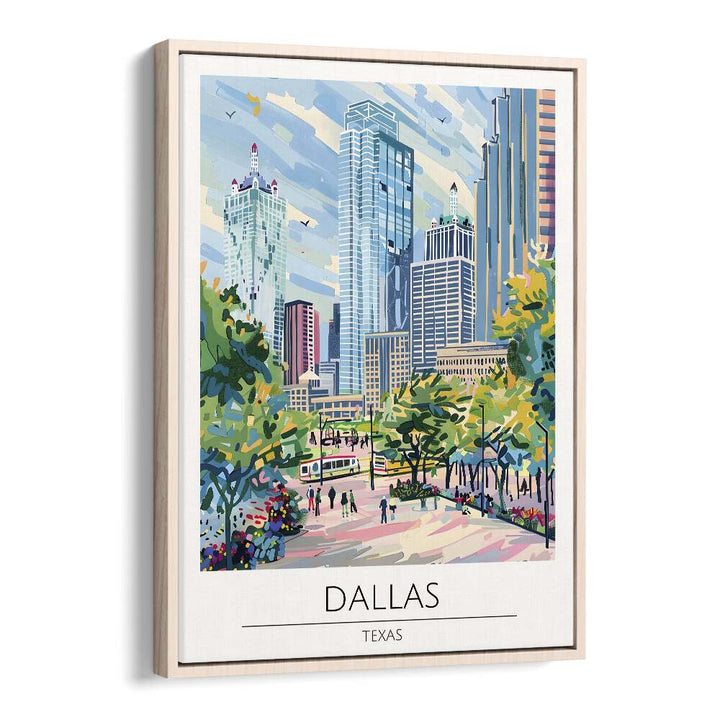 dallas-texas travel posters in Oak Wood Floater Frame