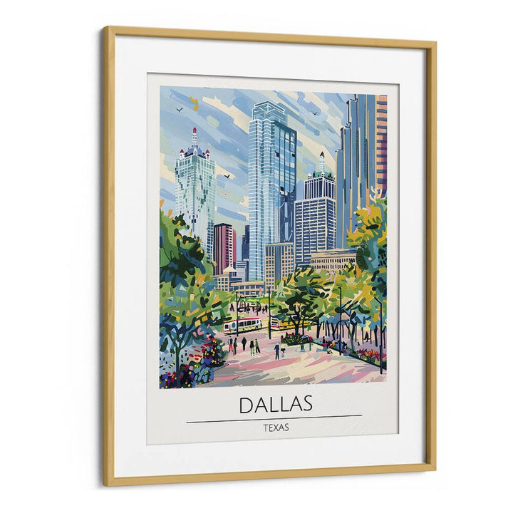 dallas-texas travel posters in Oak Wood Frame With Mount