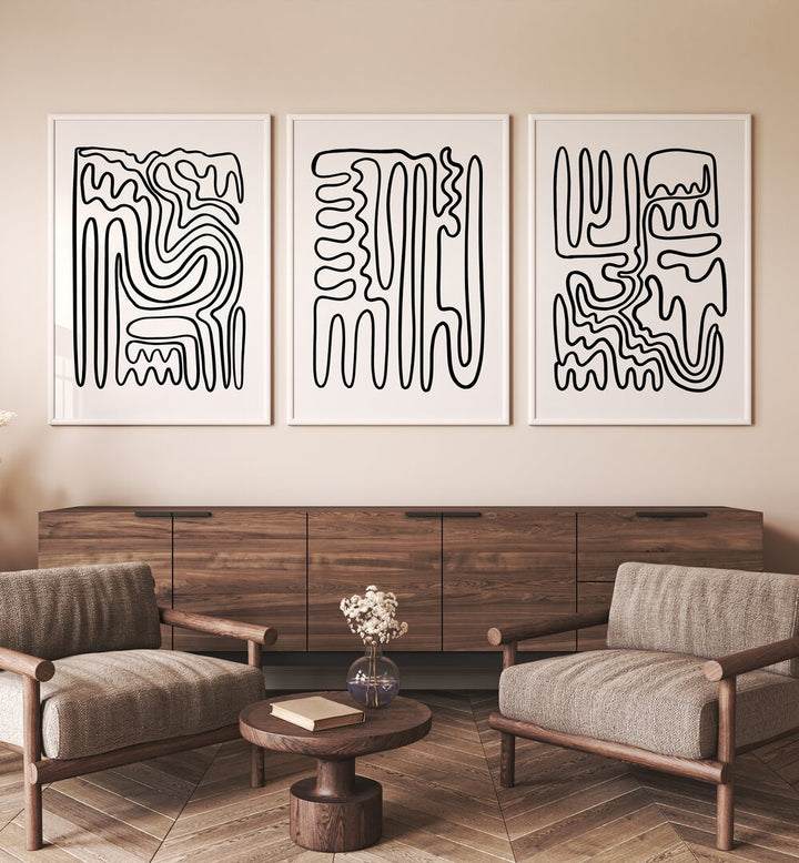 Stylish DOODLE ART, SET OF 3 PAINTINGS enhances any living space with contemporary bohemian charm.
