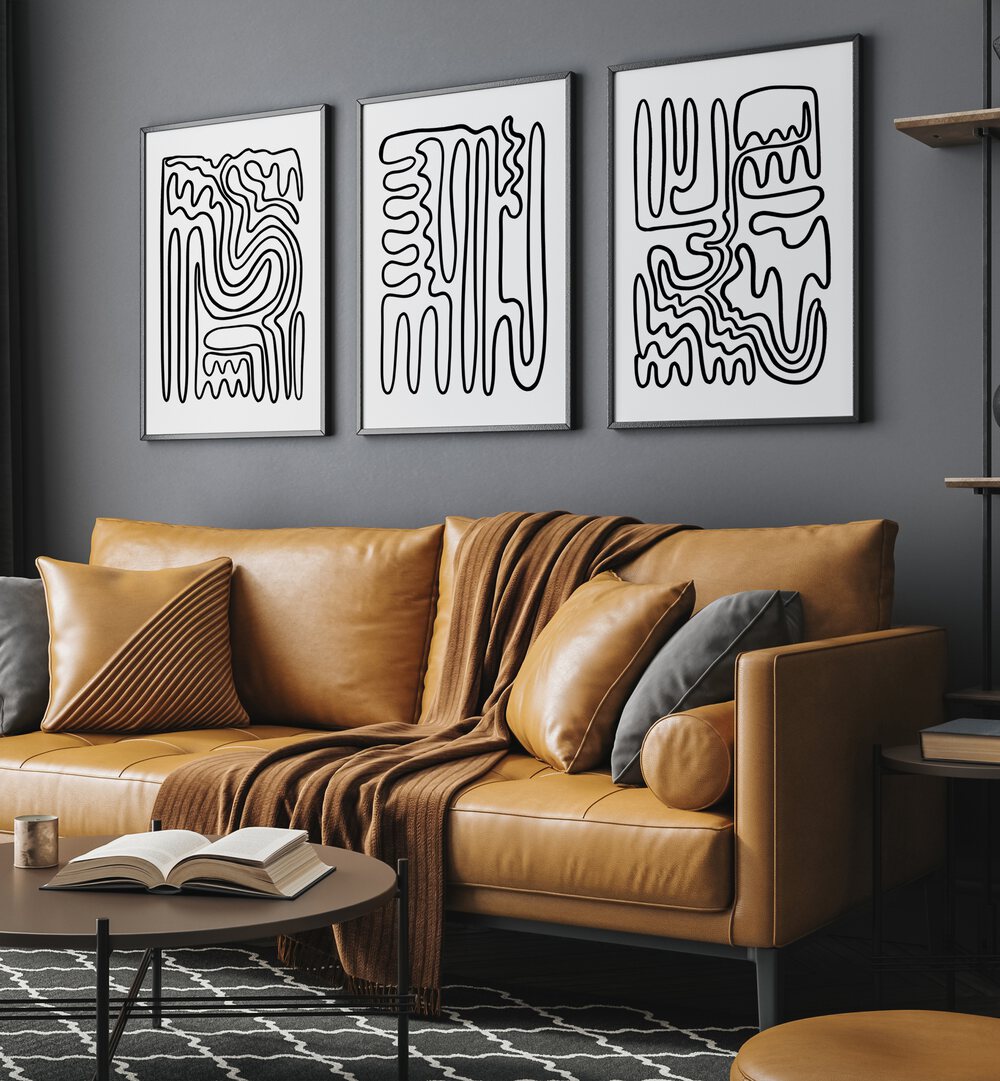 Stylish DOODLE ART, SET OF 3 PAINTINGS enhances modern decor with contemporary, bohemian-inspired designs.