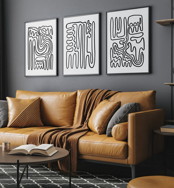 Stylish DOODLE ART, SET OF 3 PAINTINGS enhances modern decor with contemporary, bohemian-inspired designs.