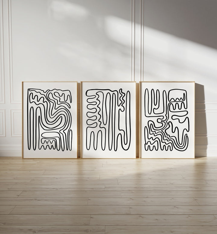 Stylish DOODLE ART, SET OF 3 PAINTINGS, perfect for adding contemporary flair to your living space.