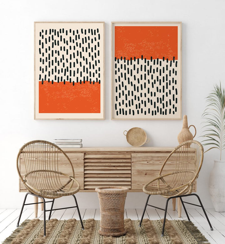 Modern decor featuring vibrant DOTS & STROKES set of 2 paintings, perfect for transforming your living space.