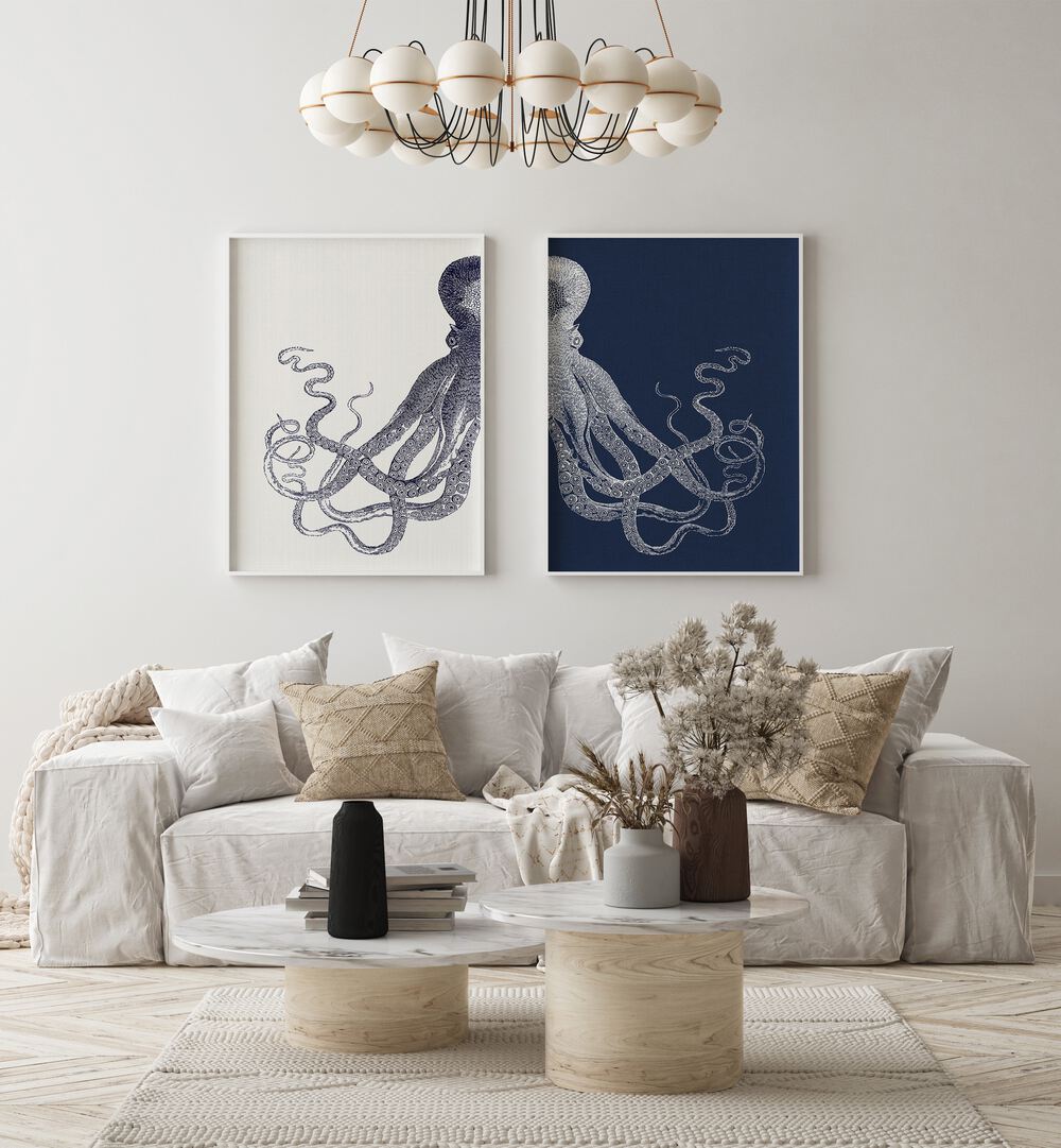 Elevate your decor with the ELEGANCE OF THE DEEP: OCTOPUS, SET OF 2 PAINTINGS showcasing stunning octopus art.