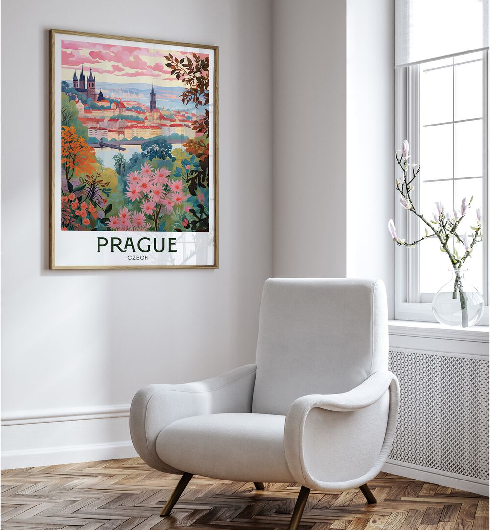 enchanting prague travel posters Artwork II placed on a Wall