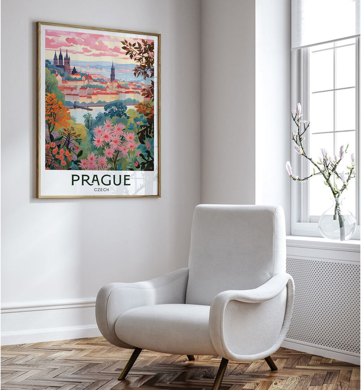 enchanting prague travel posters Artwork II placed on a Wall