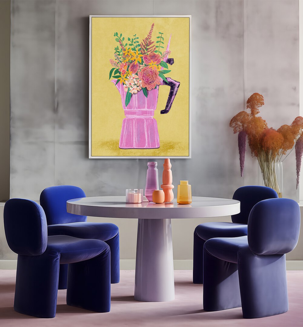 Brighten your home with the Espresso Maker With Flowers, a floral flower painting by Raissa Oltmanns.
