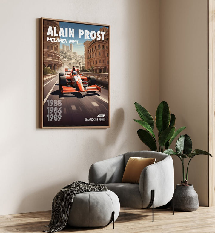 F1 ALAIN PROST - MCLAREN, CAR POSTERS showcase iconic racing history, perfect for automotive wall art lovers.