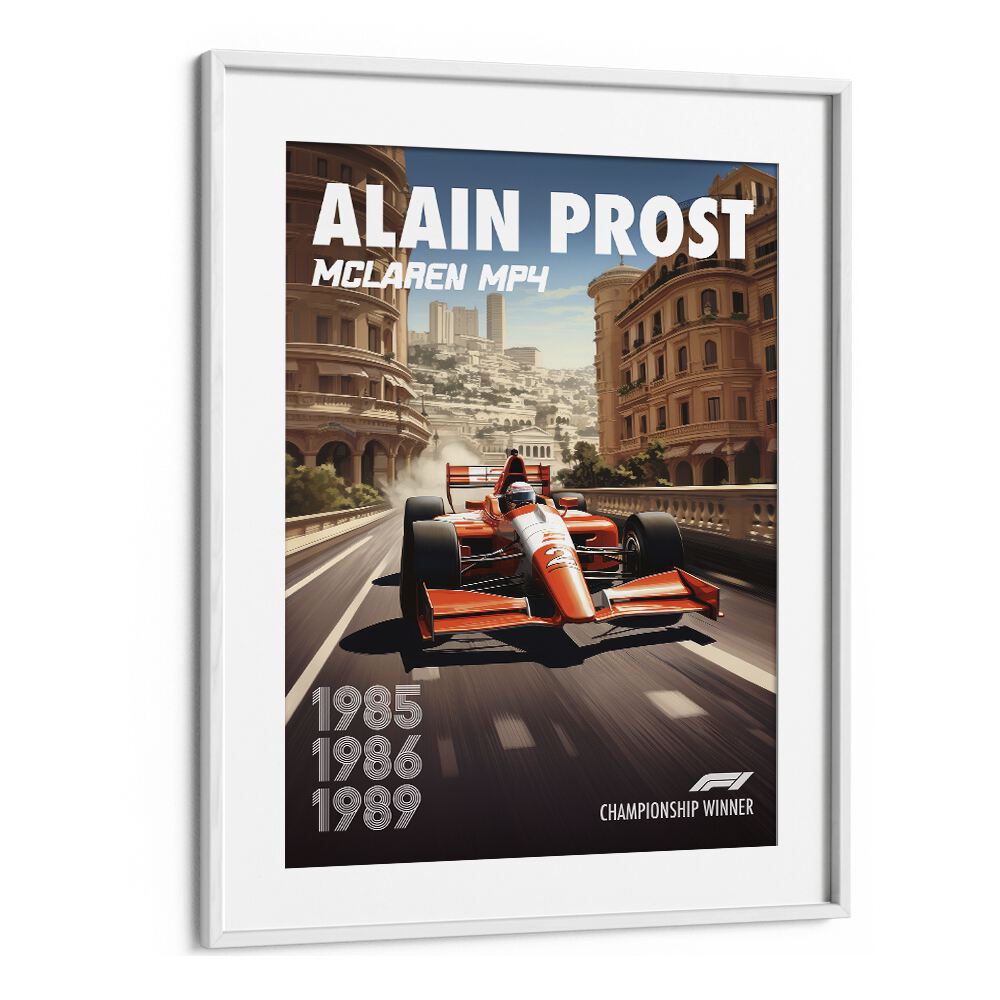 F1 ALAIN PROST - MCLAREN, CAR POSTERS showcase the iconic McLaren MP4, perfect for racing enthusiasts' wall art.