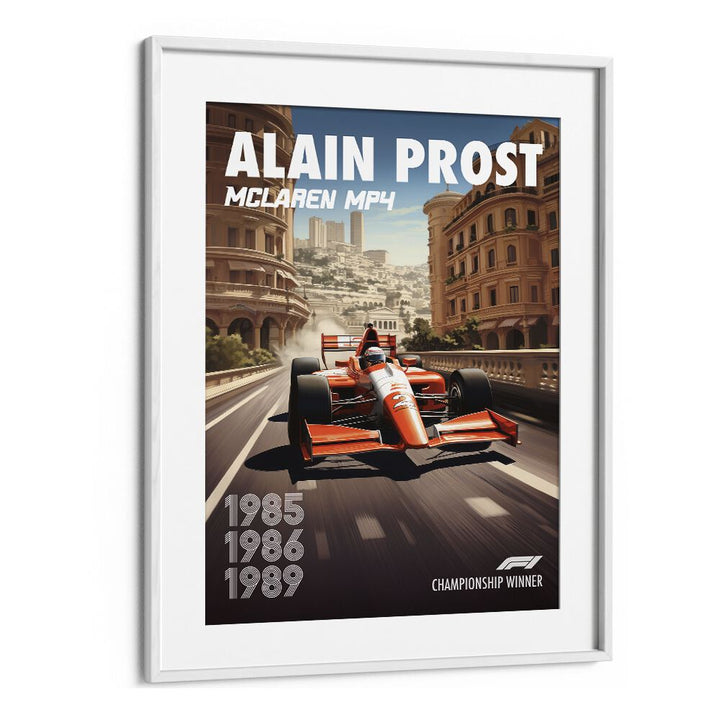 F1 ALAIN PROST - MCLAREN, CAR POSTERS showcase the iconic McLaren MP4, perfect for racing enthusiasts' wall art.