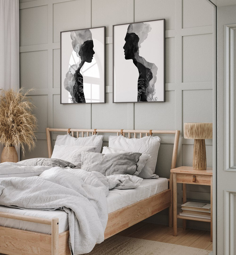 Elevate your decor with the FACE OFF SET, SET OF 2 PAINTINGS from Asian Monk, featuring striking black-and-white profiles.