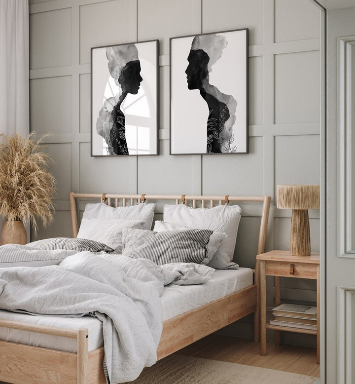 Elevate your decor with the FACE OFF SET, SET OF 2 PAINTINGS from Asian Monk, featuring striking black-and-white profiles.