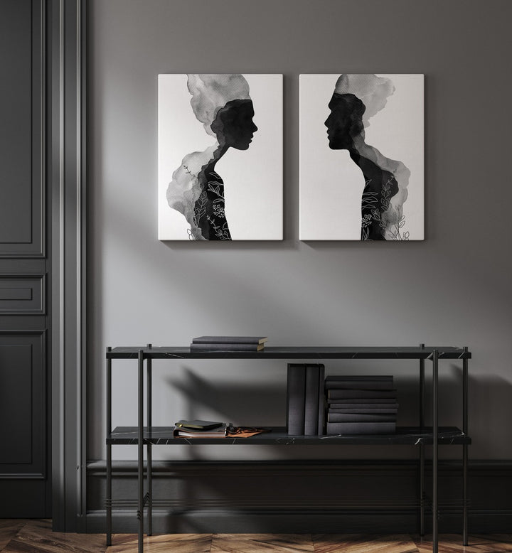 Bold silhouettes define the FACE OFF SET, SET OF 2 PAINTINGS from Asian Monk, perfect for transforming any room.