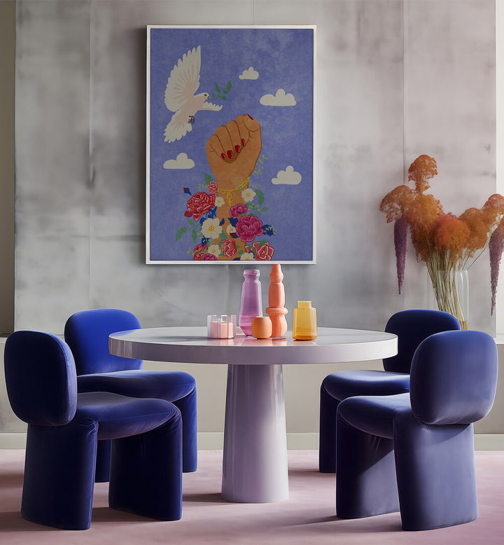 FEMINIST FIST, FASHION POSTERS by Raissa Oltmanns, empowering art piece with floral accents and vibrant colors.