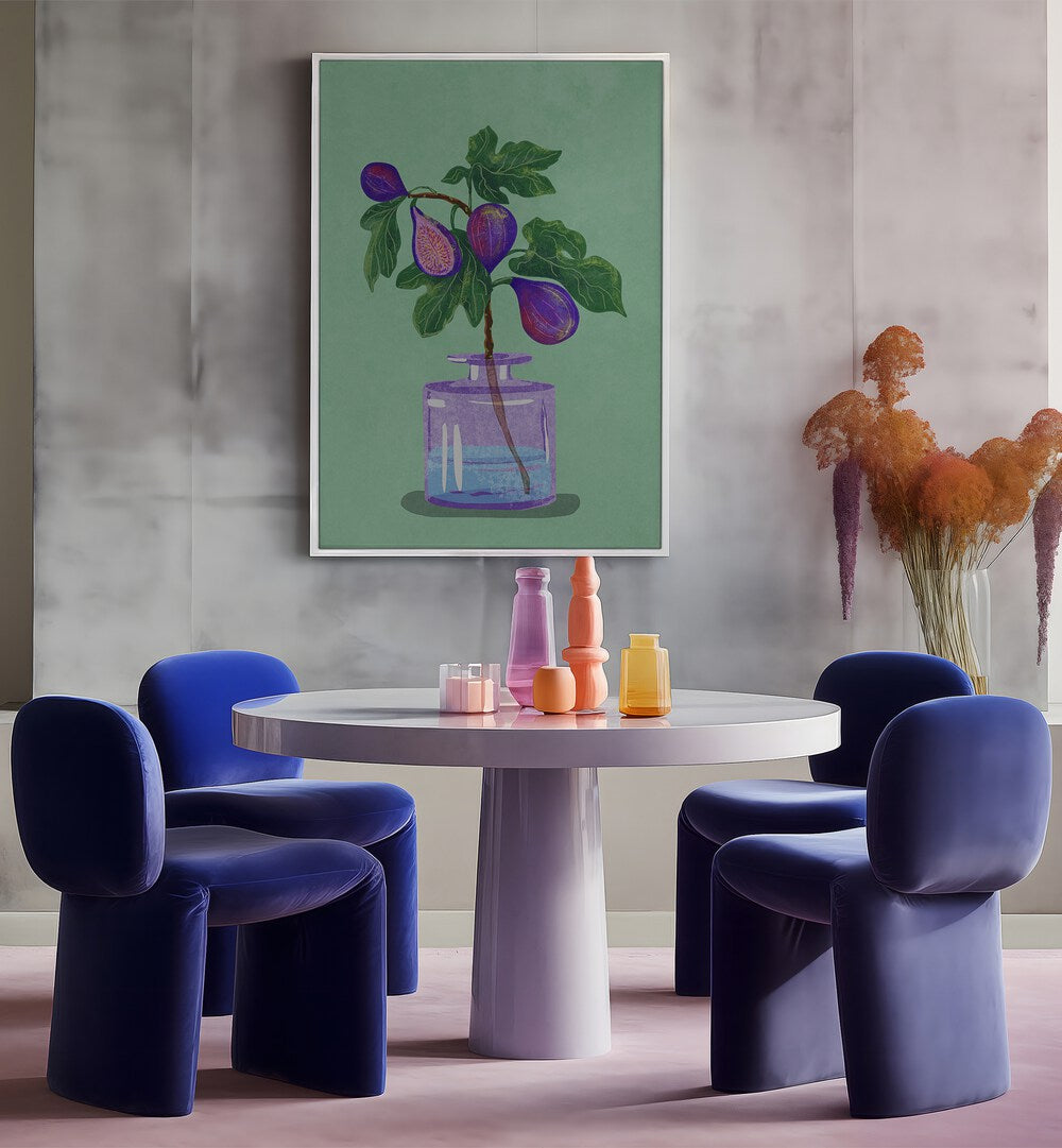 Figs Branch in Vase, Floral Flower Painting by Raissa Oltmanns adds modern elegance to any space.