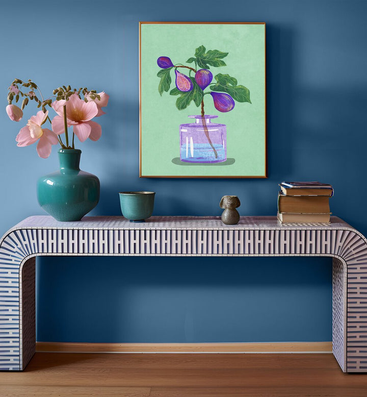 Figs Branch in Vase, Floral Flower Painting by Raissa Oltmanns showcases modern elegance and artistic brilliance.