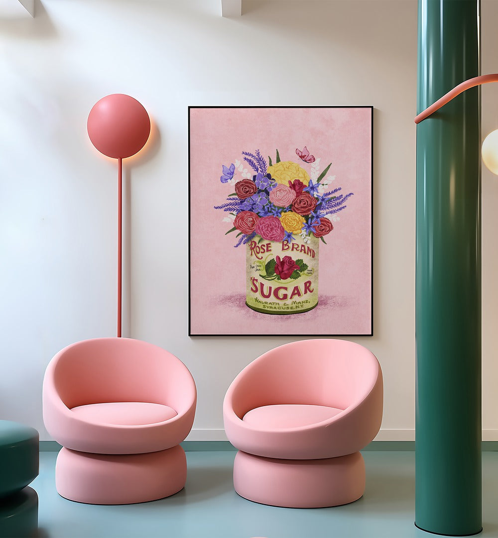 Bright floral arrangement in a vintage can, enhancing decor with "Flowers In A Vintage Can I, Floral Flower Painting."