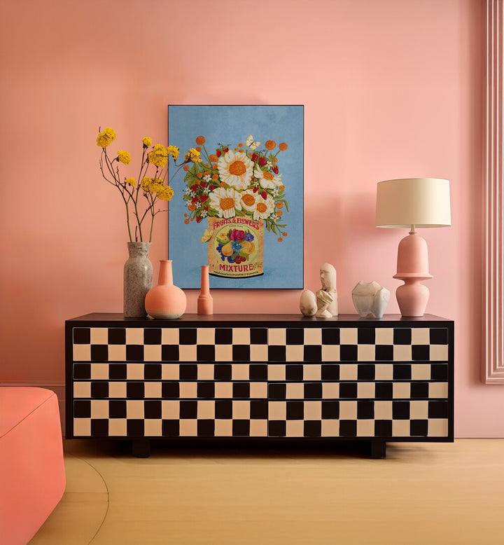 Bright floral flower painting titled "Flowers In A Vintage Tea Can" enhances any living space with elegance.