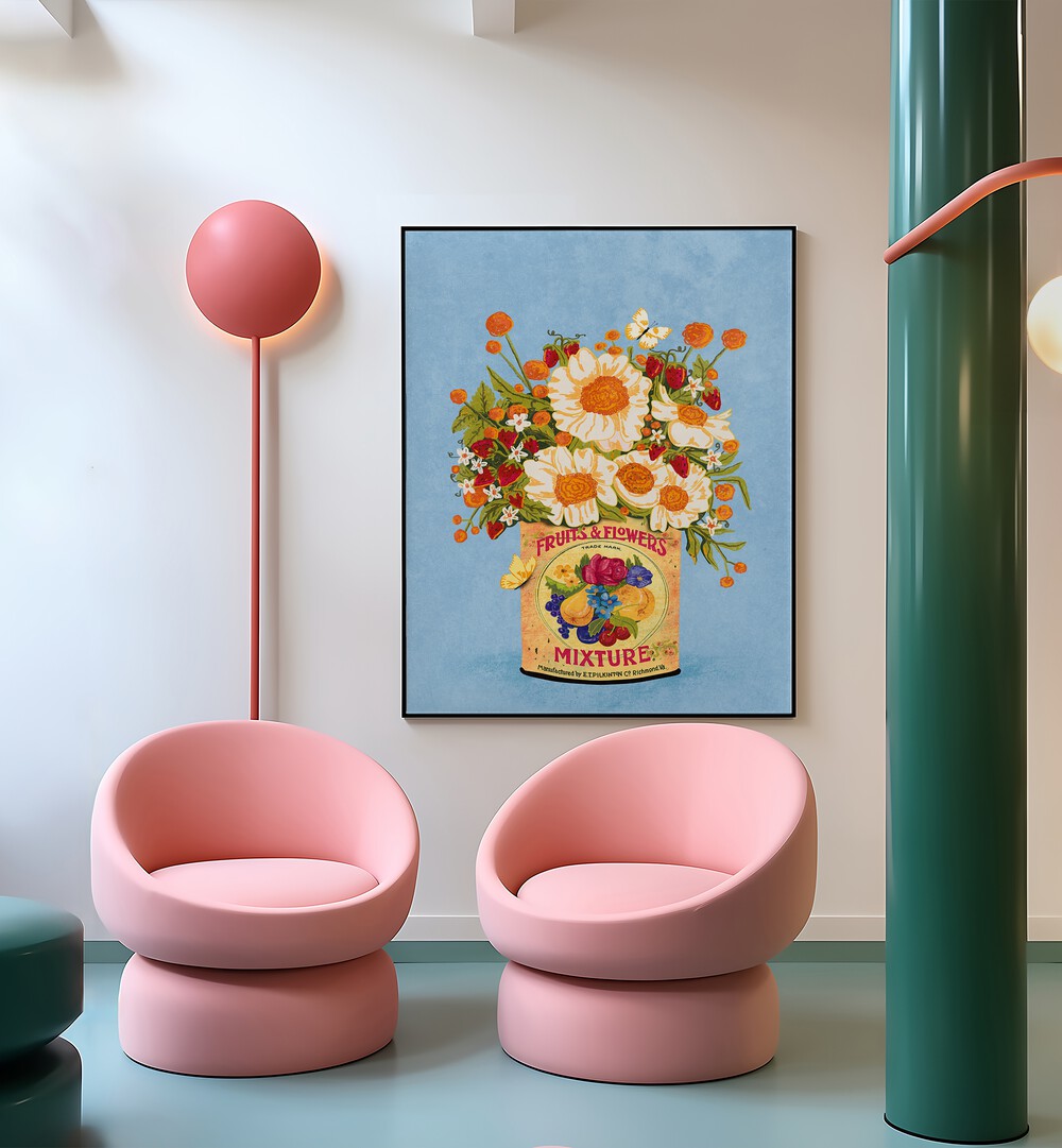 Bright and colorful "Flowers In A Vintage Tea Can, Floral Flower Painting" enhances modern decor by Raissa Oltmanns.