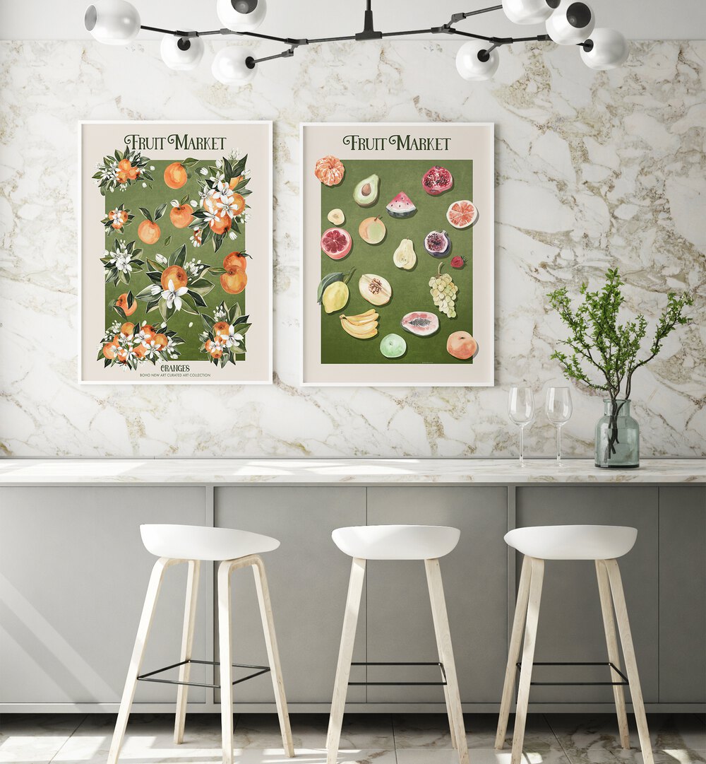 Vibrant FRUIT MARKET VOL - V, SET OF 2 PAINTINGS enriches your kitchen with exquisite fruit-themed art.