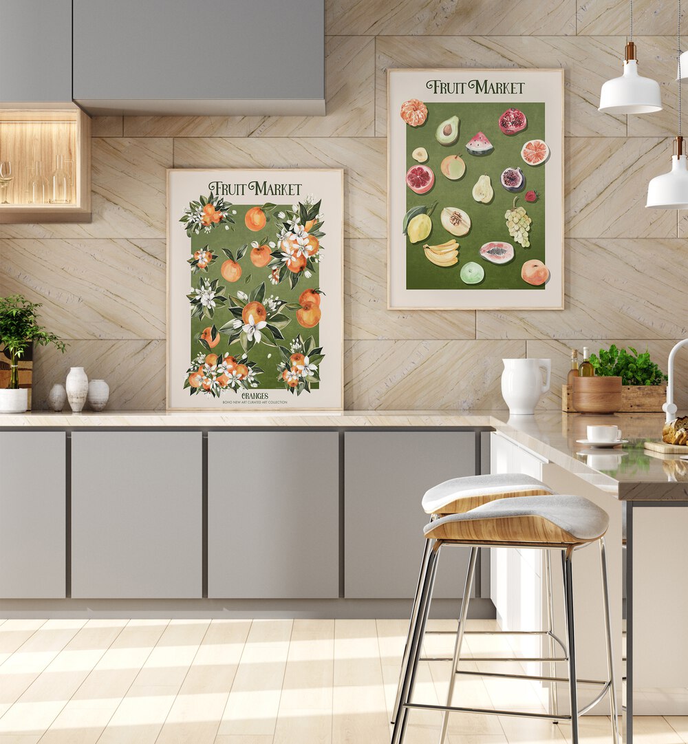 Transform your space with the vibrant FRUIT MARKET VOL - V , SET OF 2 PAINTINGS featuring colorful fruit art.