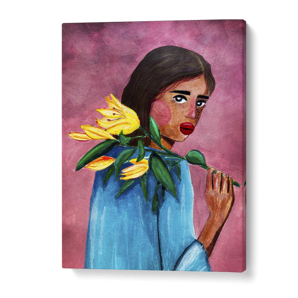 "WOMAN WITH LILY, FASHION POSTERS" brings art to life with Raissa Oltmanns' captivating floral portrait.