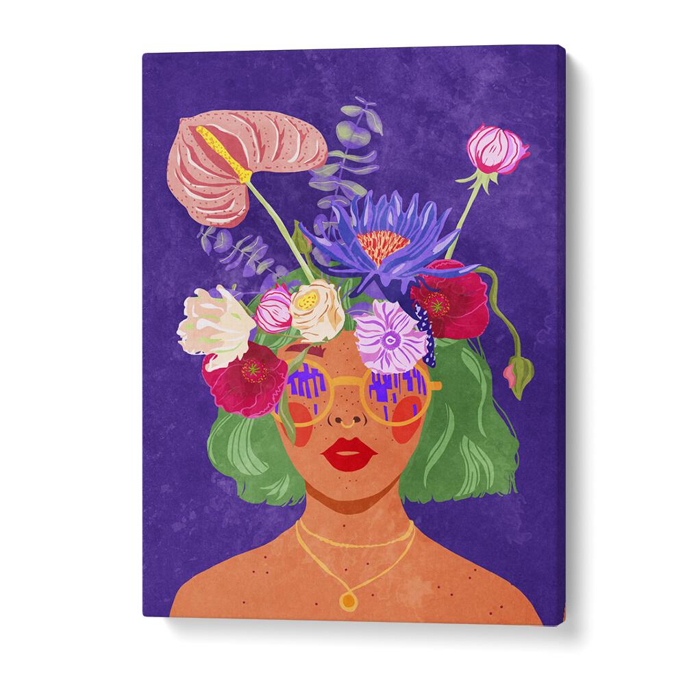 Colorful "Flower Head" fashion poster featuring vibrant flowers and stylish sunglasses, perfect for art lovers.
