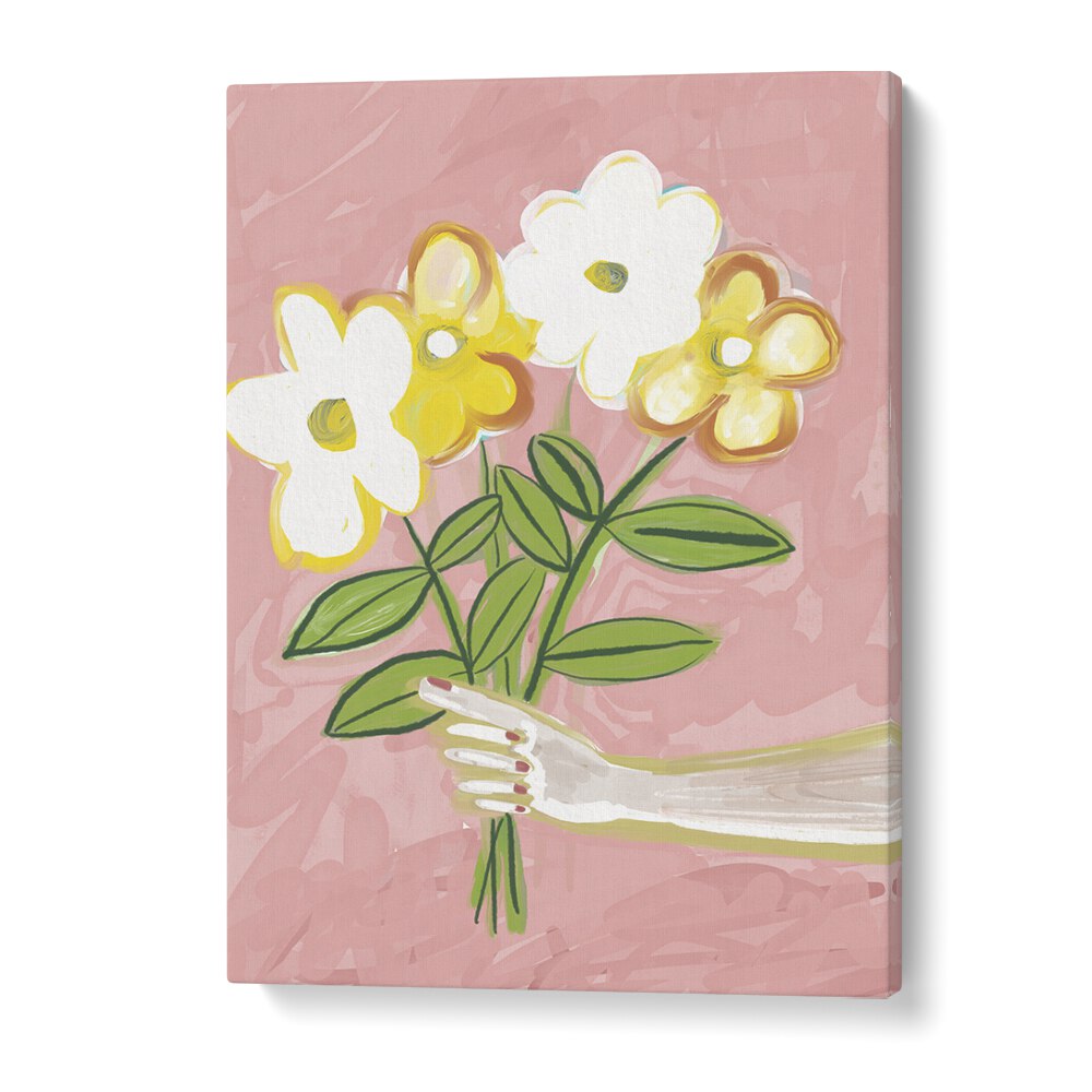 Vibrant Bunch of Flowers Pink and Yellow, Floral Paintings by Sharyn Bursic, perfect for enhancing your living space.