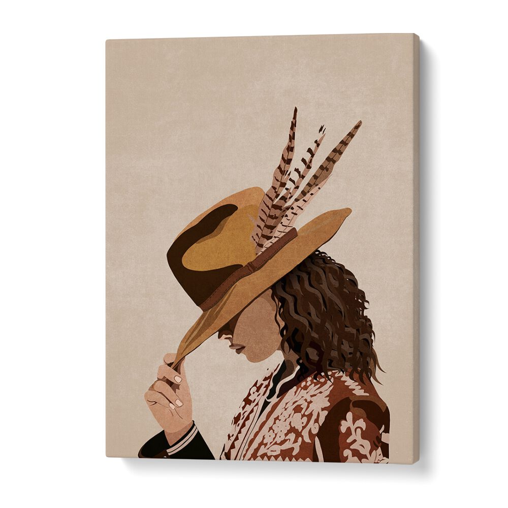 Elegant BRUNETTE PORTRAITS artwork by Emel Tunaboylu featuring a stylish figure in a hat, perfect for any space.