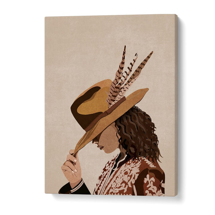 Elegant BRUNETTE PORTRAITS artwork by Emel Tunaboylu featuring a stylish figure in a hat, perfect for any space.