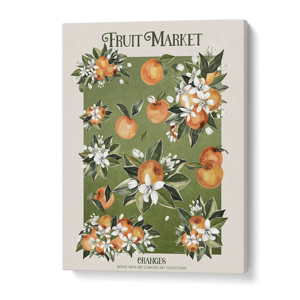 Vibrant FRUIT MARKET ORANGES and floral designs create a stunning artwork for any space by Emel Tunaboylu.