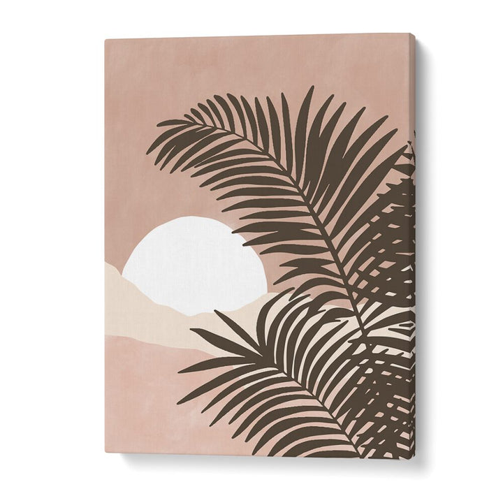 Stunning SERENE VIEW, BOHO ART PAINTINGS featuring a tranquil sunset and palm leaves, perfect for any living space.