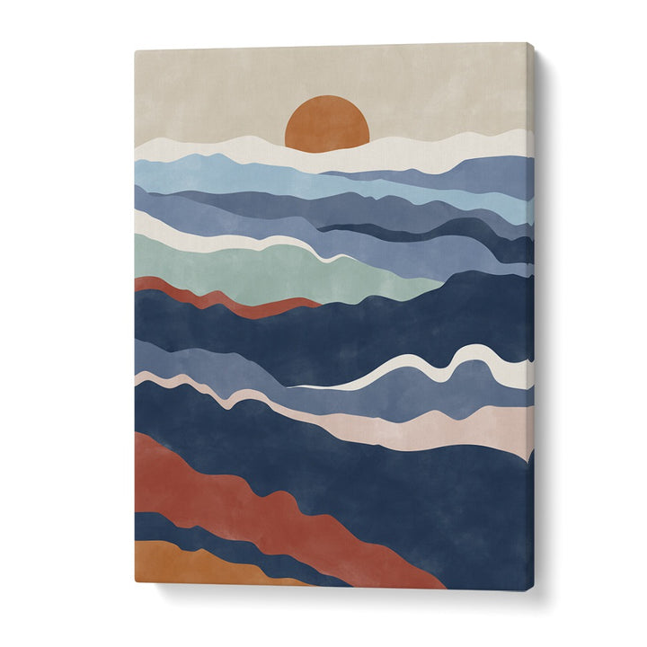 Stunning ABSTRACT TERRACOTTA & BLUE landscape painting by Elena Ristova, capturing nature's beauty in vibrant hues.