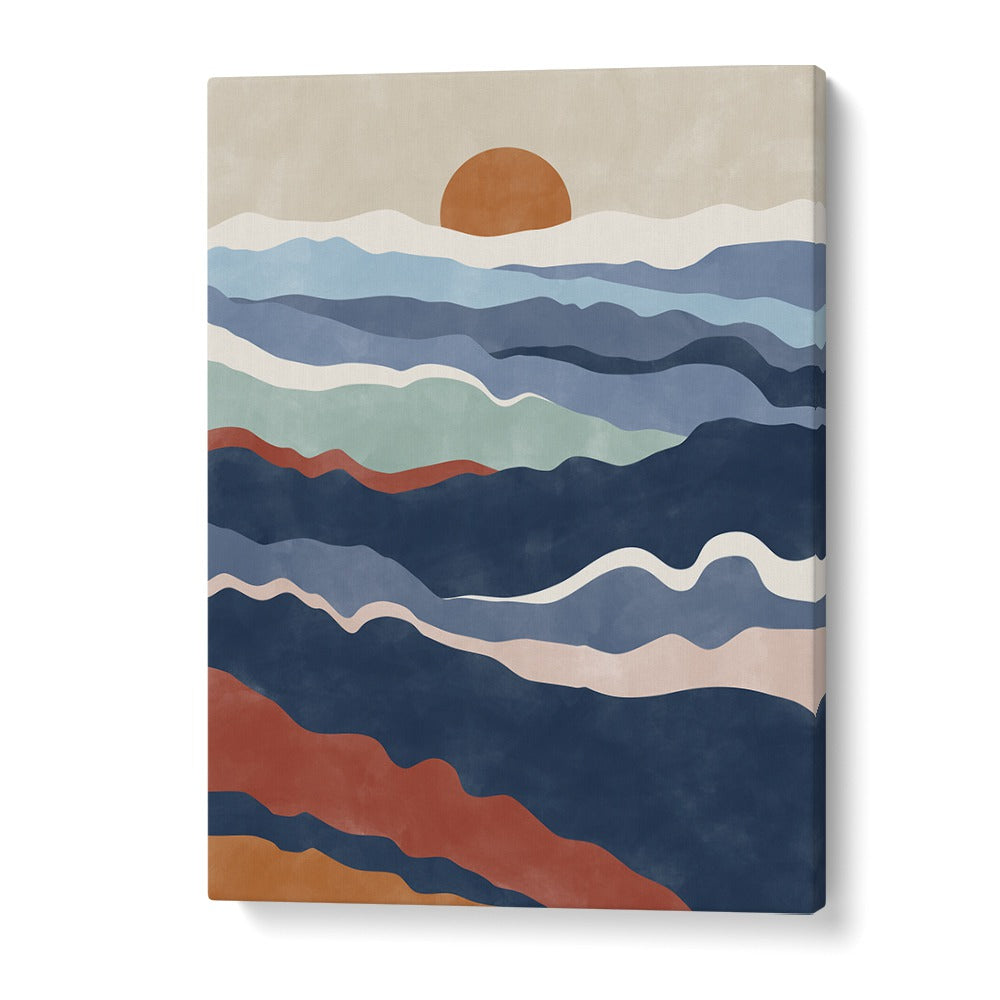 Stunning ABSTRACT TERRACOTTA & BLUE landscape painting by Elena Ristova, capturing nature's beauty in vibrant hues.