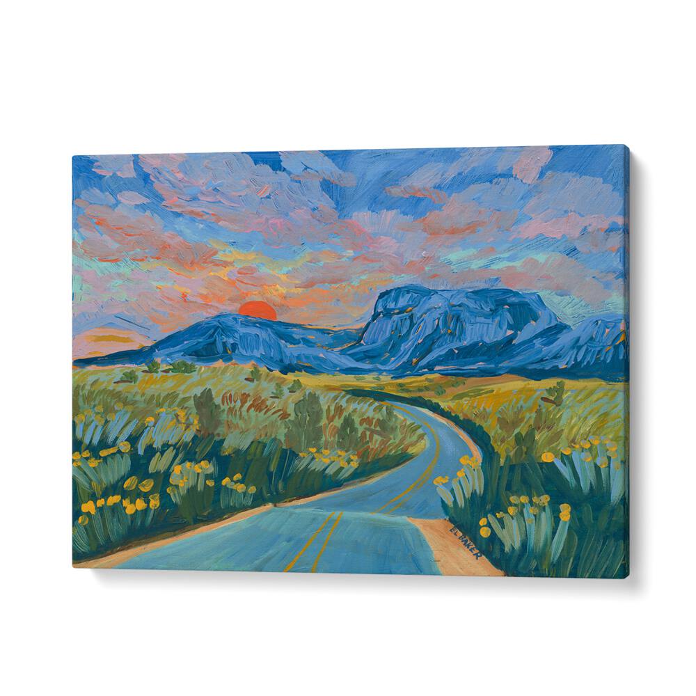 Breathtaking BLUE MOUNTAIN HIGHWAY, LANDSCAPE PAINTINGS capture nature's splendor with vibrant skies and majestic mountains.