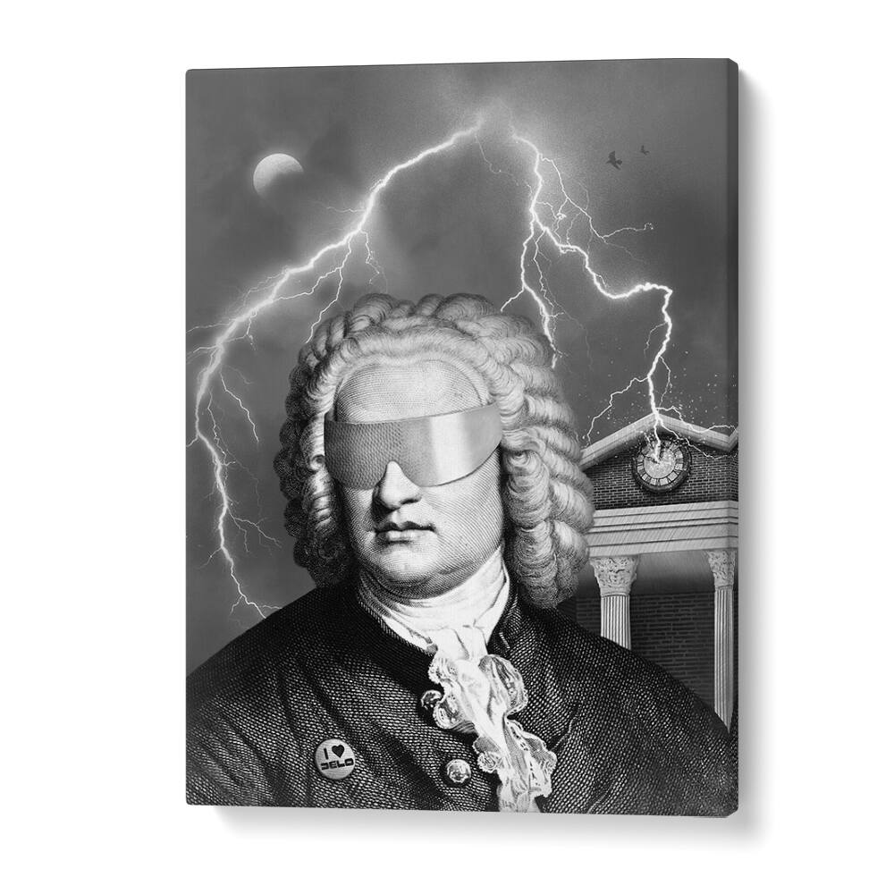 BACH TO THE FUTURE I, ALTERED ART PRINTS features a striking portrait with modern elements by Florent Bodart.