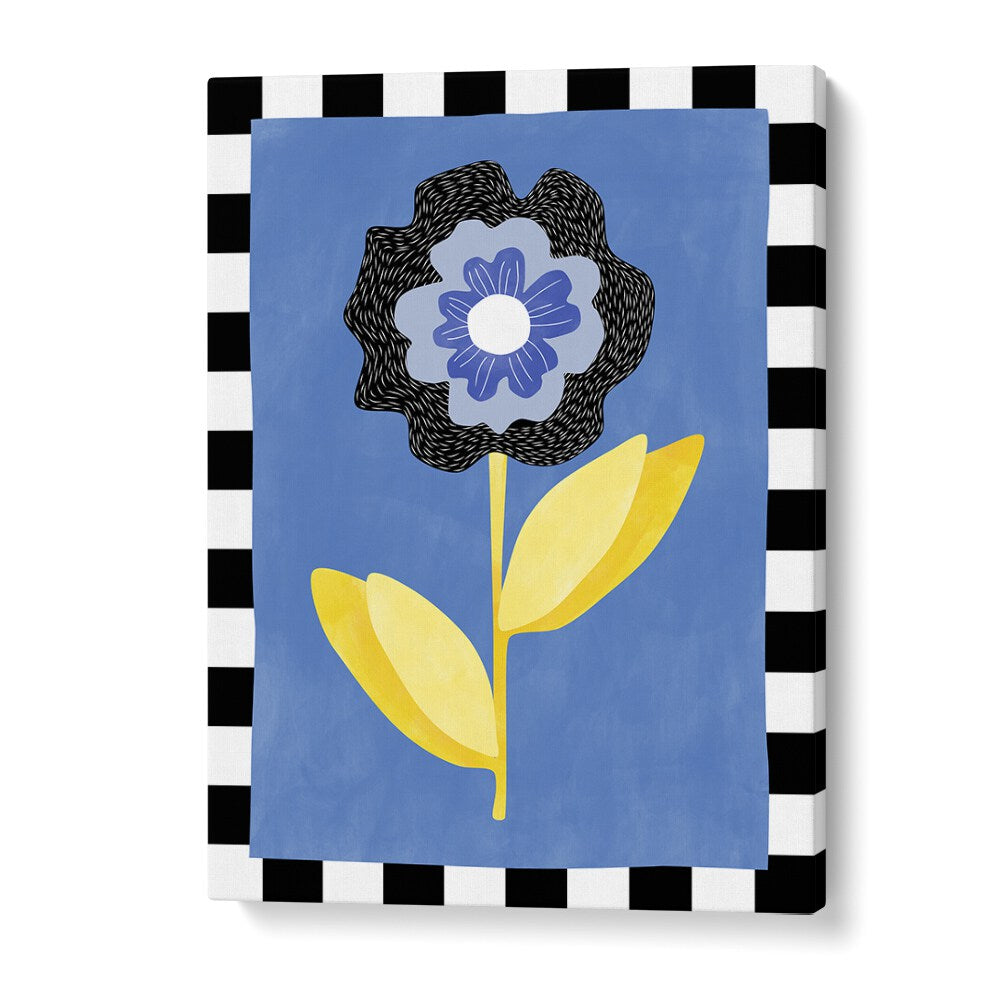 Bright blue flower against a striking black and white background, ideal for floral flower paintings lovers.