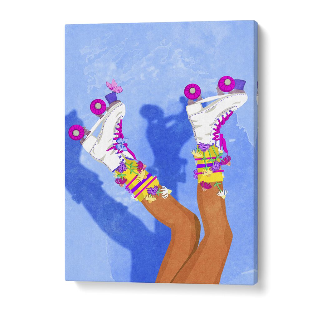 Bright and fun "SKATE LIKE A GIRL, FASHION POSTERS" artwork featuring roller skates and vibrant colors by Raissa Oltmanns.